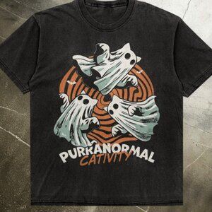 Purranormal Cativity Ghost Cat T-Shirt, Funny Halloween Cat Graphic Tee